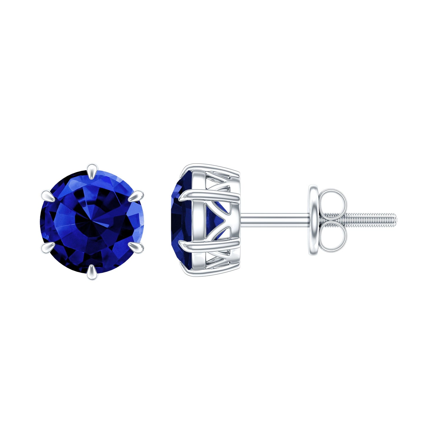 2 CT Lab Created Blue Sapphire Stud Earrings in 6 Prong Setting