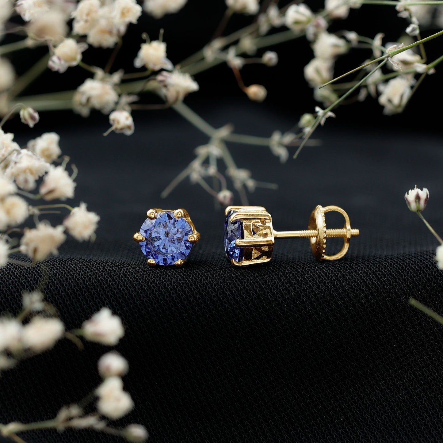 2 CT Lab Created Blue Sapphire Stud Earrings in 6 Prong Setting