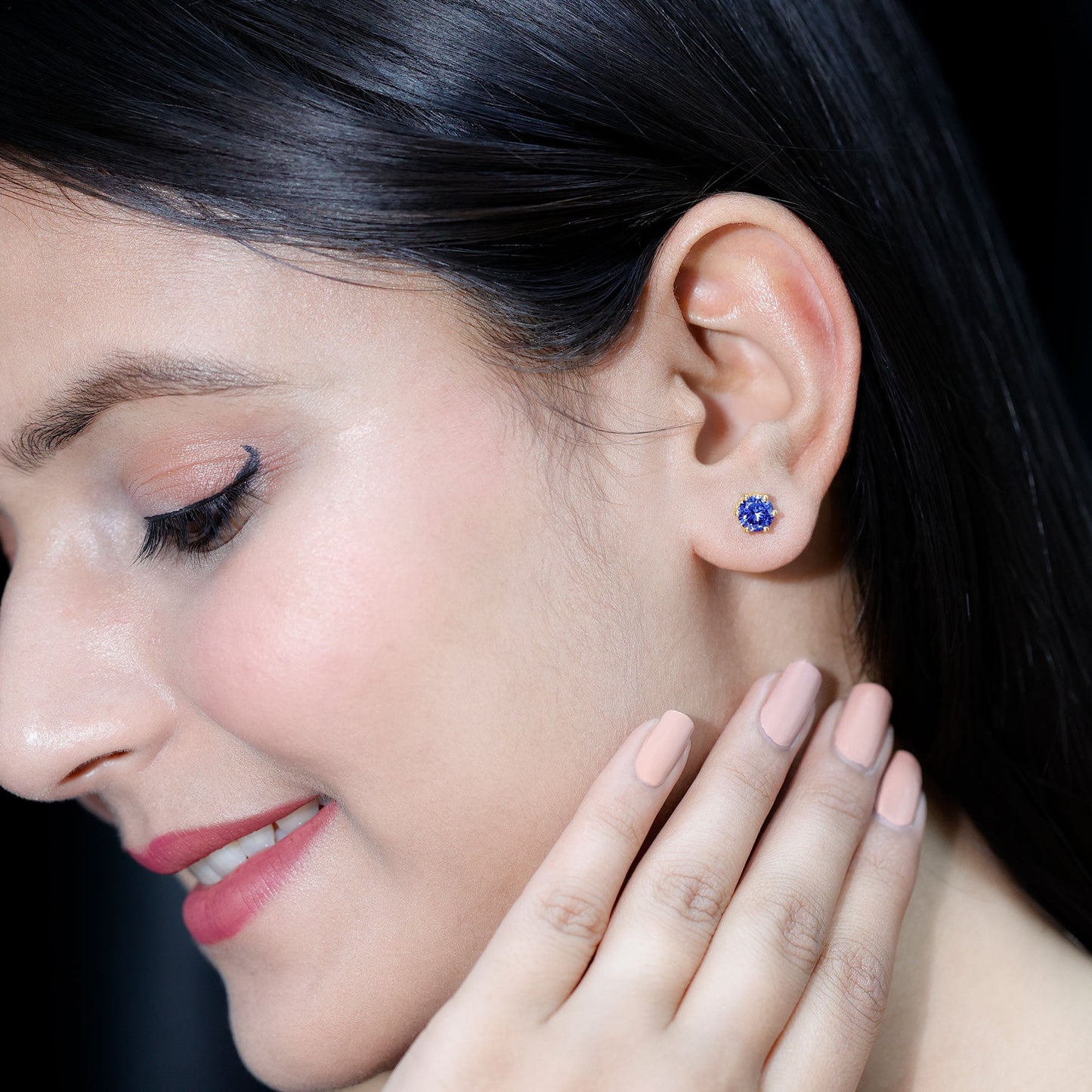 2 CT Lab Created Blue Sapphire Stud Earrings in 6 Prong Setting