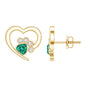 Lab Created Emerald and Moissanite Heart Paw Stud Earrings