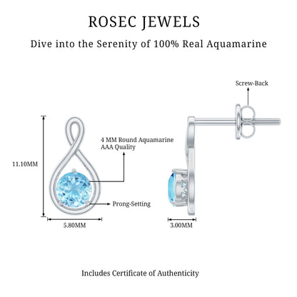 Genuine 0.5 Carat Aquamarine Infinity Stud Earrings