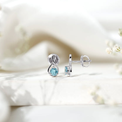 Genuine 0.5 Carat Aquamarine Infinity Stud Earrings