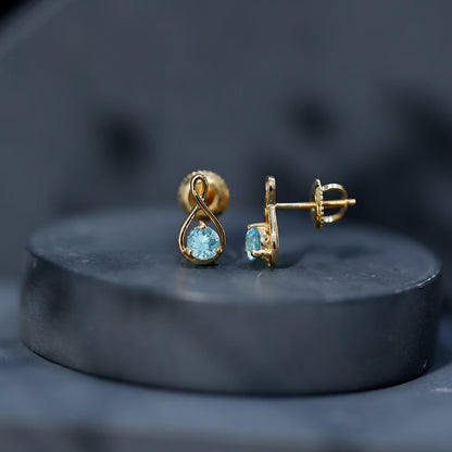 Genuine 0.5 Carat Aquamarine Infinity Stud Earrings