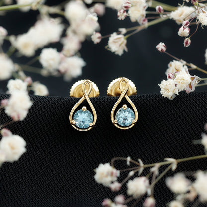 Genuine 0.5 Carat Aquamarine Infinity Stud Earrings