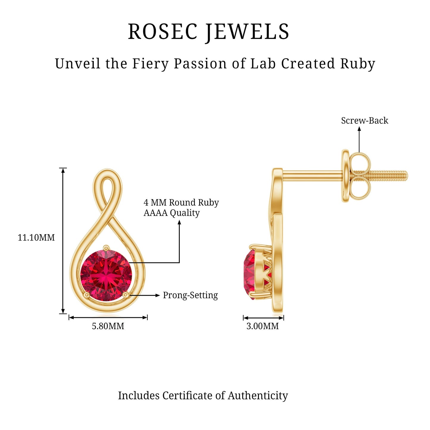 0.6 Ct Round Cut Lab Created Ruby Infinity Stud Earrings