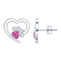 Heart Shape Pink Tourmaline and Diamond Dog Paw Stud Earrings
