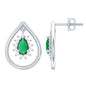 Real Emerald Teardrop Stud Earrings with Diamond Halo