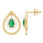 Real Emerald Teardrop Stud Earrings with Diamond Halo
