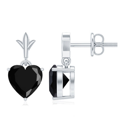 4.2 Carat Solitaire Black Onyx Heart Drop Earrings