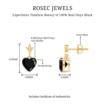 4.2 Carat Solitaire Black Onyx Heart Drop Earrings
