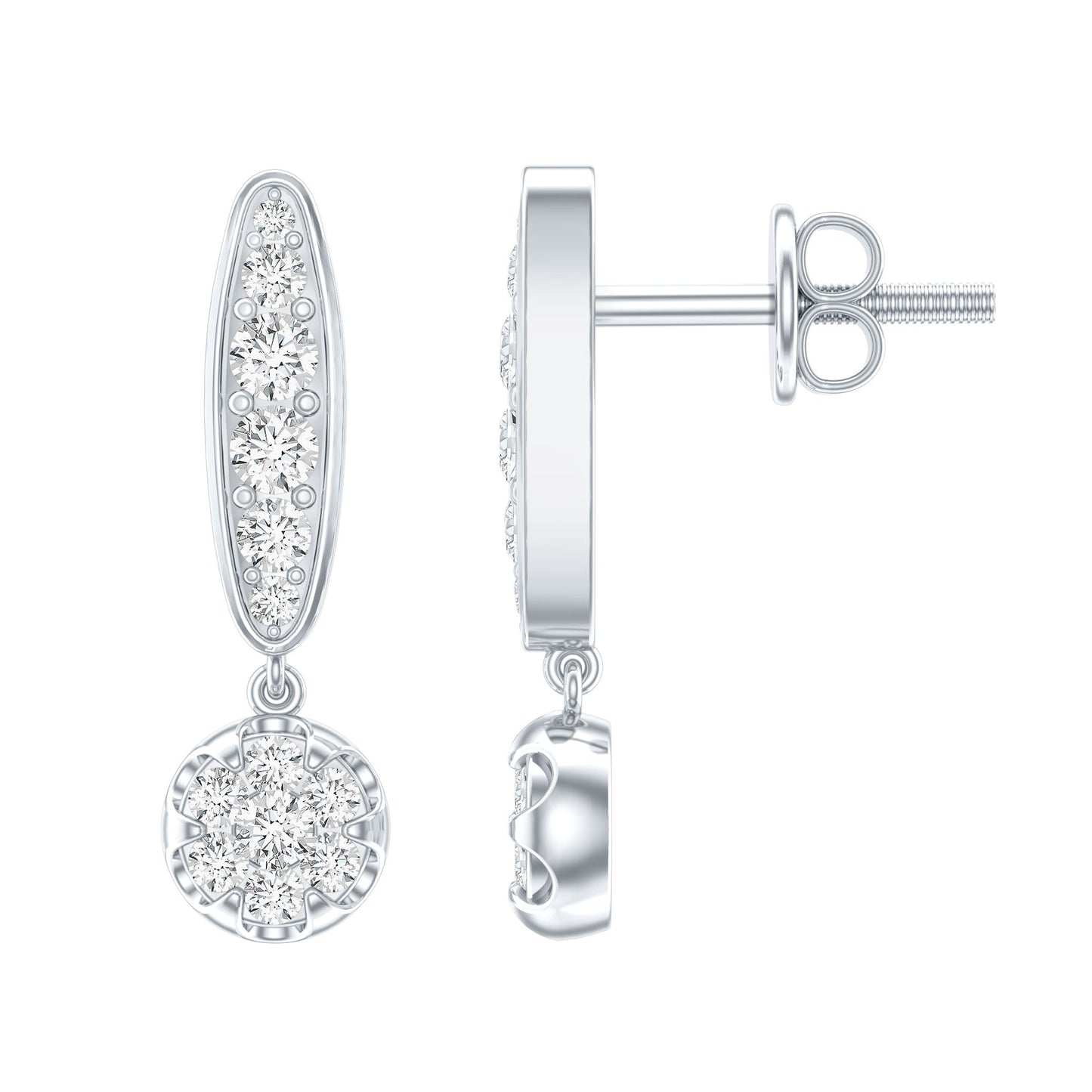Real Diamond Bar Drop Earrings for Women