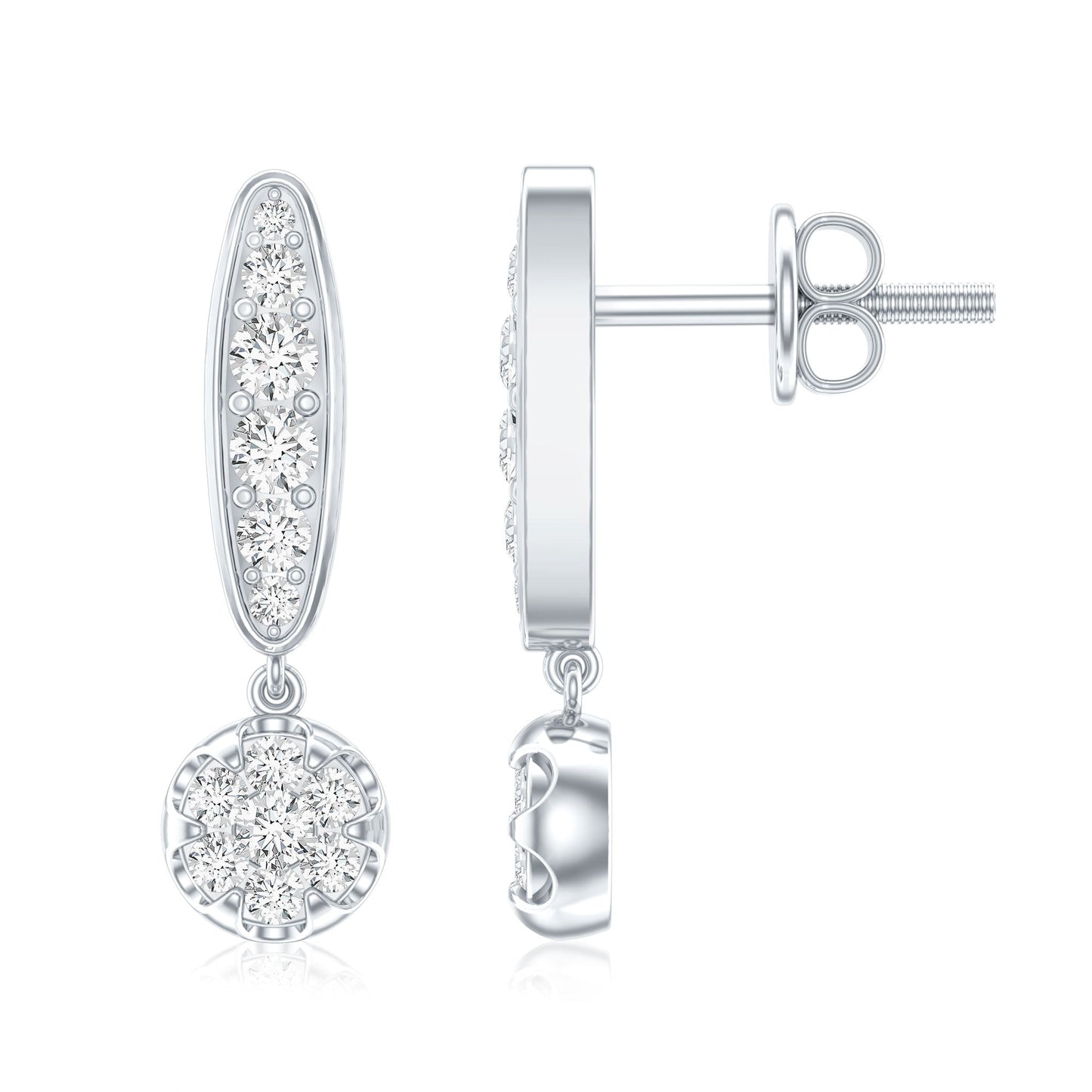 Real Diamond Bar Drop Earrings for Women