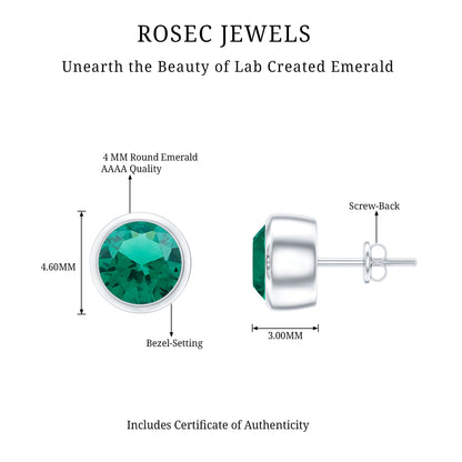 Certified Lab Created Emerald Stud Earrings in Bezel Setting
