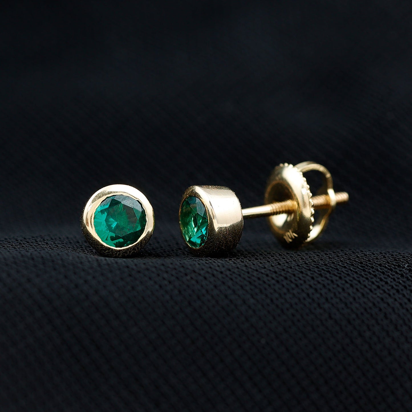 Certified Lab Created Emerald Stud Earrings in Bezel Setting