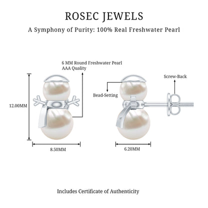 Natural Freshwater Pearl Snowman Stud Earrings