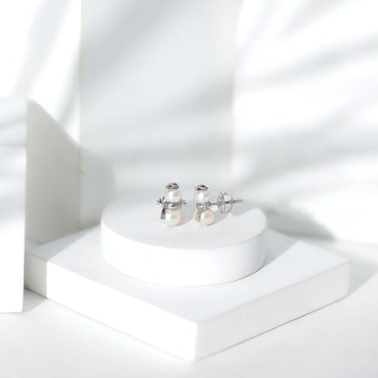 Natural Freshwater Pearl Snowman Stud Earrings