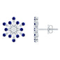 Lab Grown Blue Sapphire and Diamond Snowflake Stud Earrings