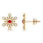 Created Ruby and Diamond Snowflake Contemporary Stud Earrings