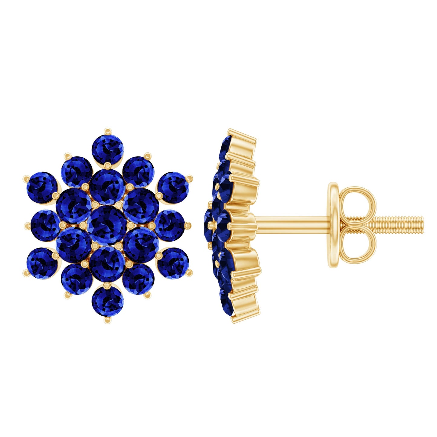 Snowflake Looking Lab Grown Blue Sapphire Cluster Stud Earrings