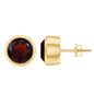 Minimalist Bezel Set Garnet Solitaire Stud Earrings with Screw Backs