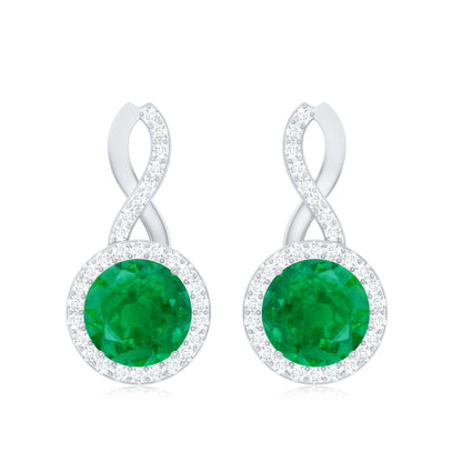 Genuine Emerald and Diamond Infinity Stud Earrings