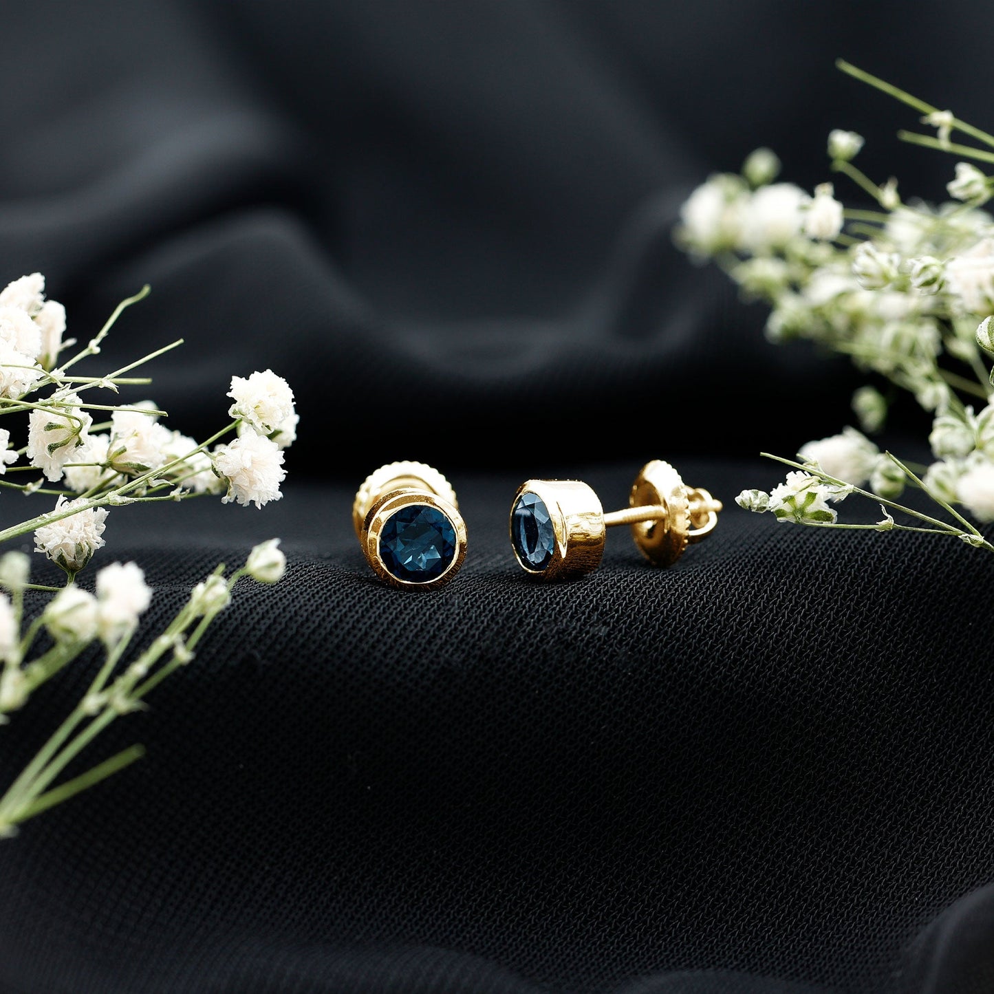 1.2 Carat Round Cut London Blue Topaz Solitaire Stud Earrings in Bezel Setting