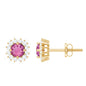Natural Pink Tourmaline Stud Earrings with Diamond Halo