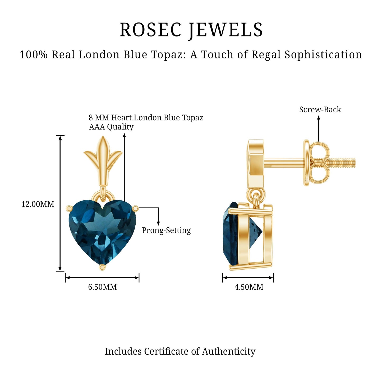 4 Carat London Blue Topaz Heart Drop Earrings for Women