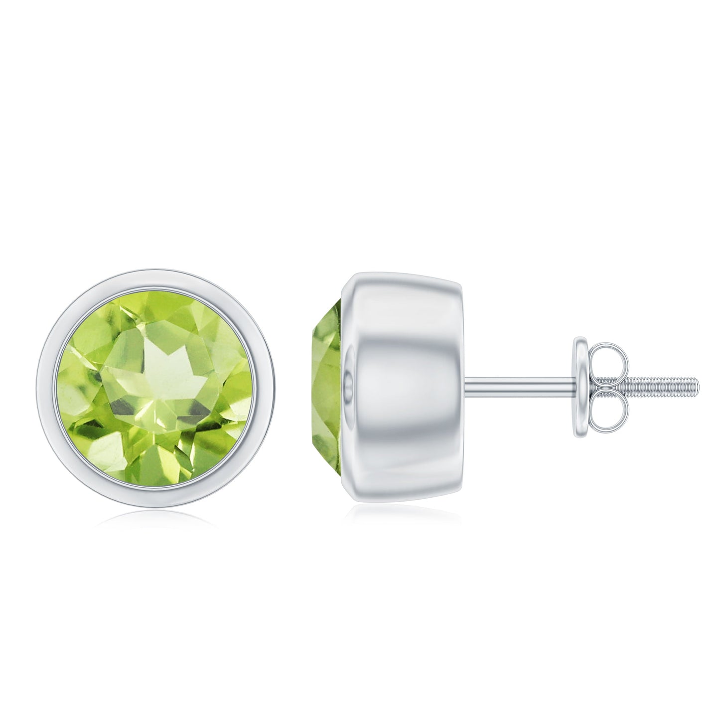 Natural Peridot Solitaire Stud Earrings in Bezel Setting