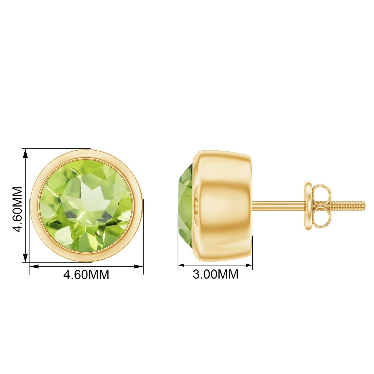Natural Peridot Solitaire Stud Earrings in Bezel Setting