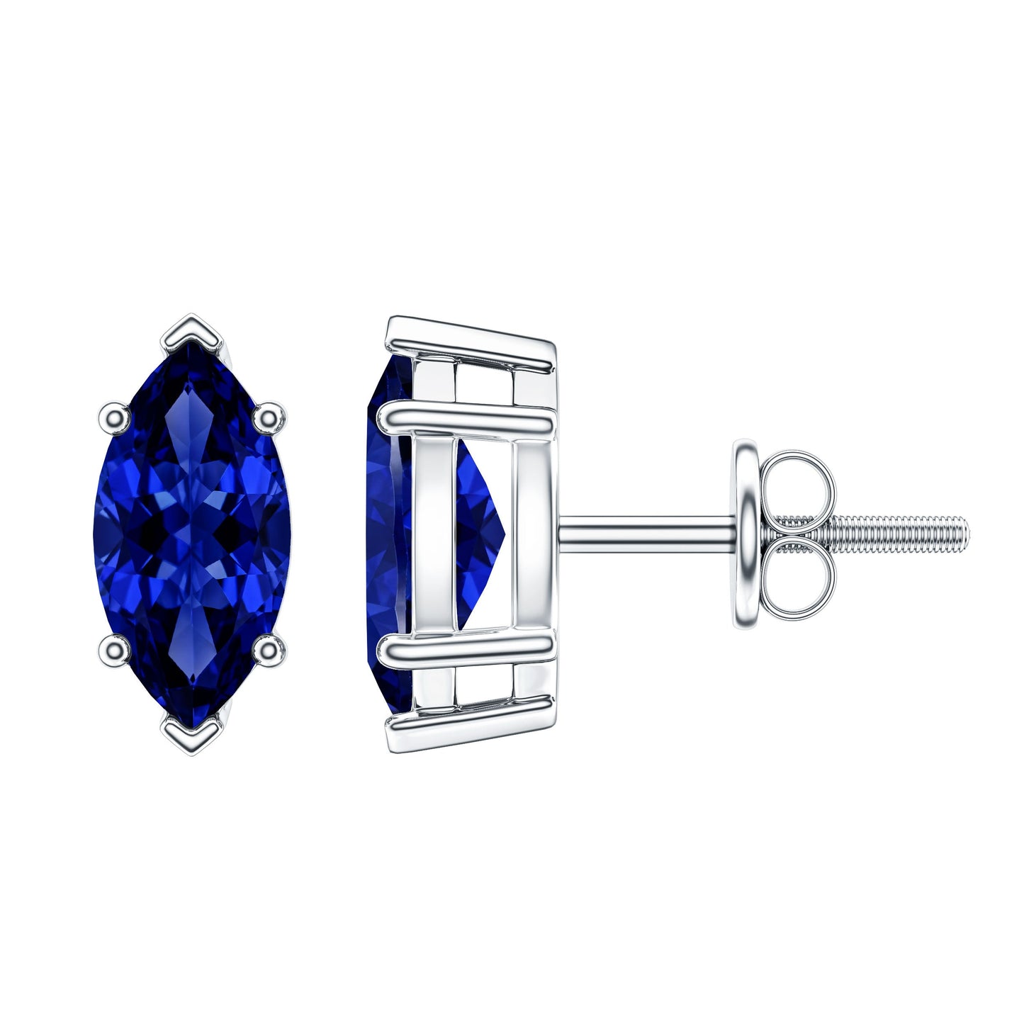 1.5 Carat Marquise Lab Created Blue Sapphire Stud Earrings