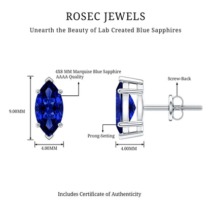 1.5 Carat Marquise Lab Created Blue Sapphire Stud Earrings