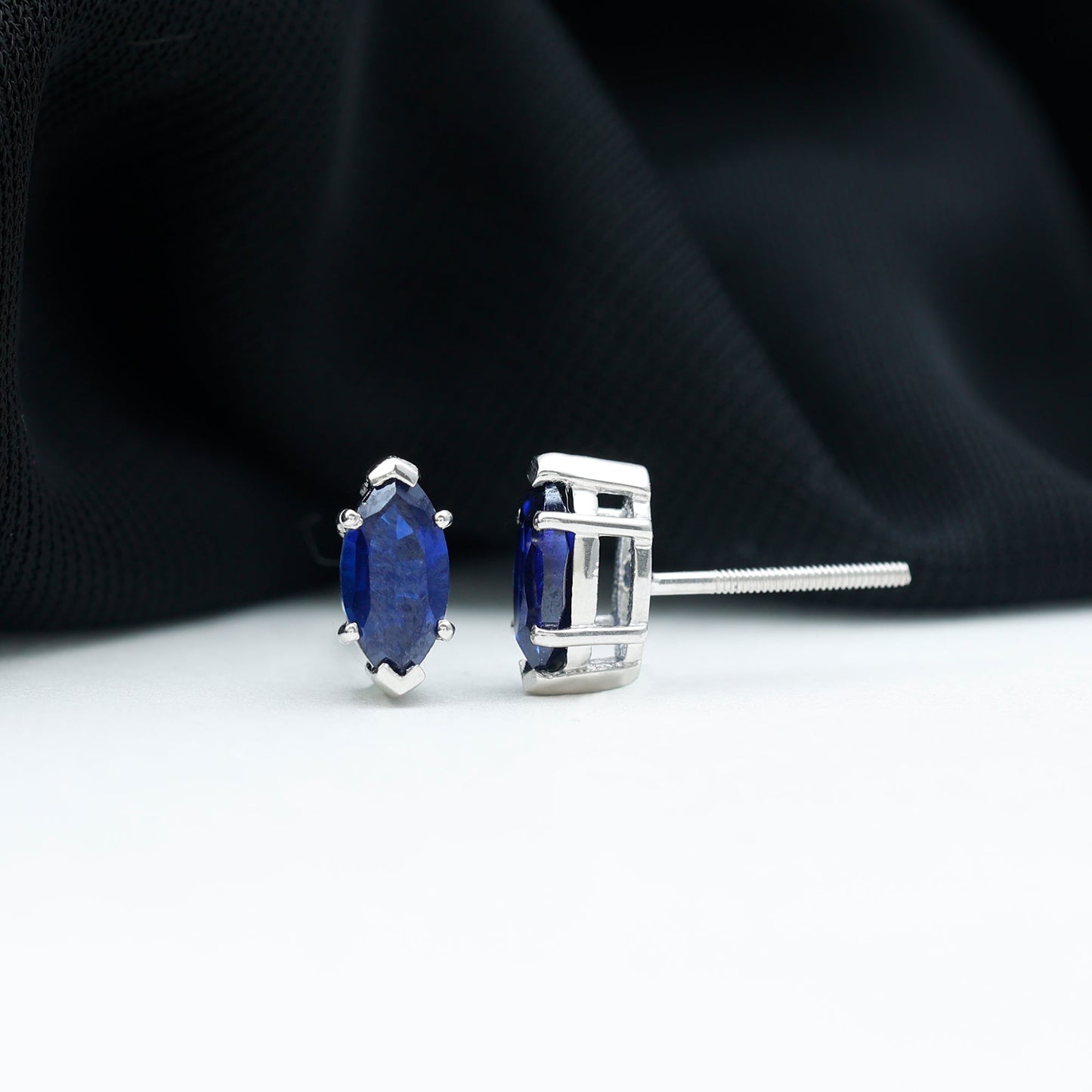 1.5 Carat Marquise Lab Created Blue Sapphire Stud Earrings