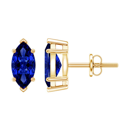 1.5 Carat Marquise Lab Created Blue Sapphire Stud Earrings