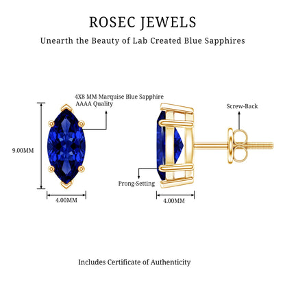 1.5 Carat Marquise Lab Created Blue Sapphire Stud Earrings