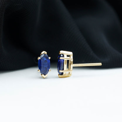 1.5 Carat Marquise Lab Created Blue Sapphire Stud Earrings