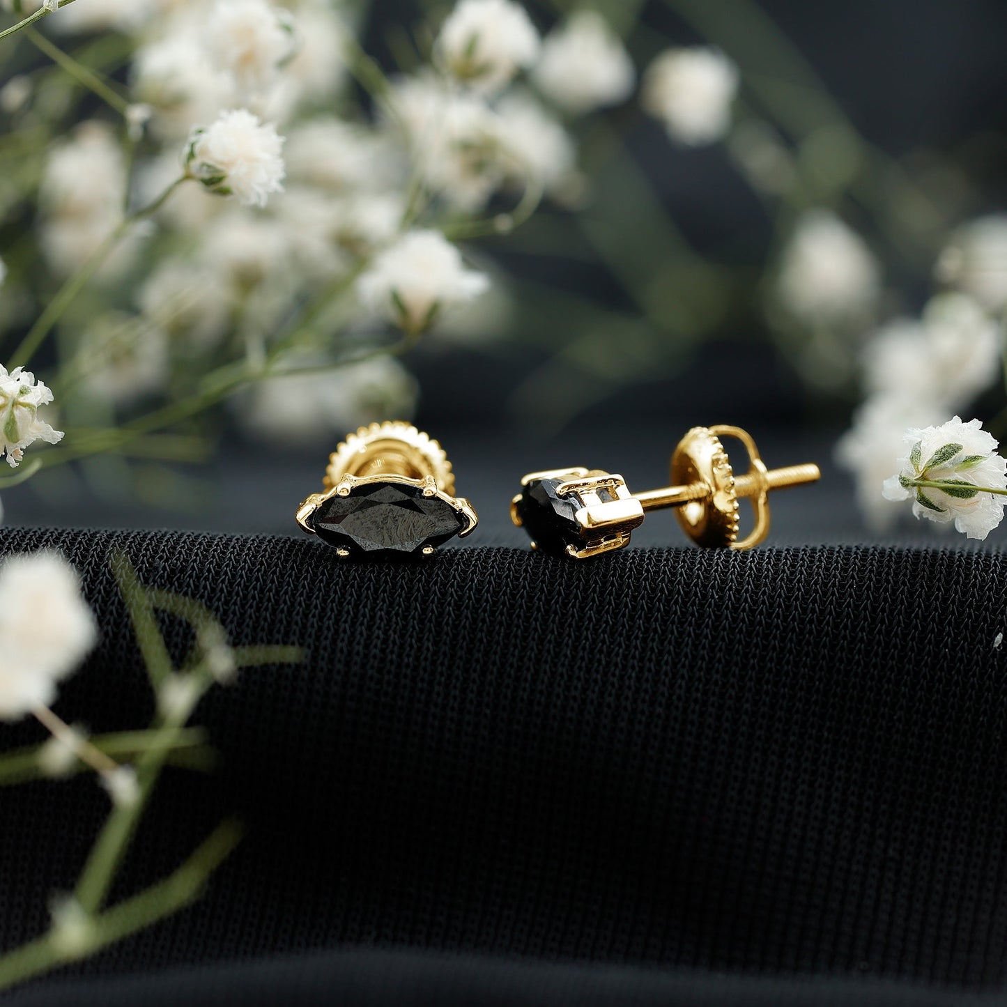 1.68 Carat Marquise Cut Lab Grown Black Diamond Stud Earrings
