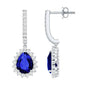 Pear Shaped Lab Grown Blue Sapphire and Diamond Hoop Drop Earrings