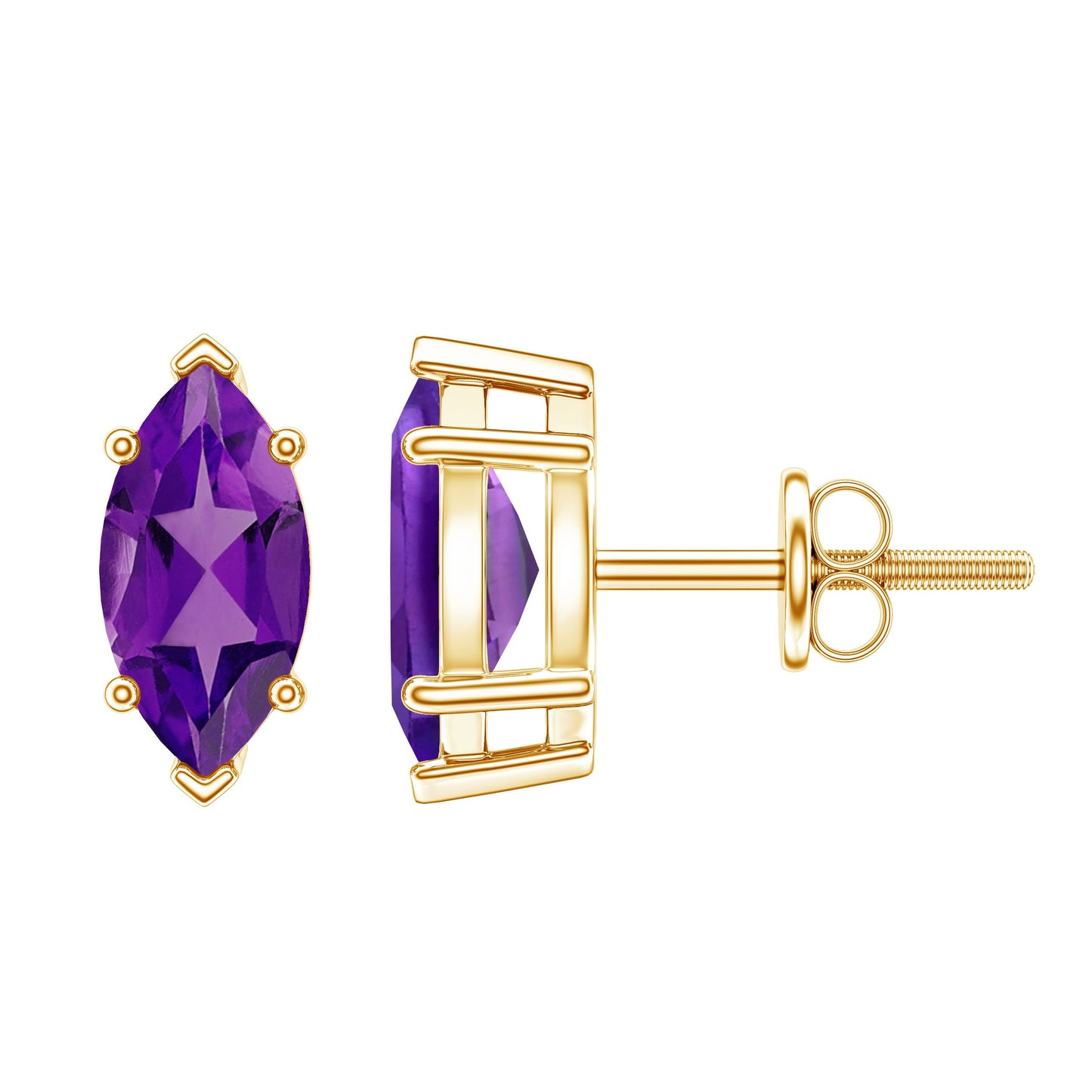 1.48 Carat Marquise Cut Amethyst Solitaire Stud Earrings