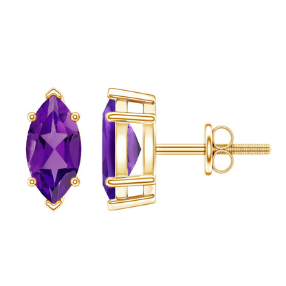 1.48 Carat Marquise Cut Amethyst Solitaire Stud Earrings