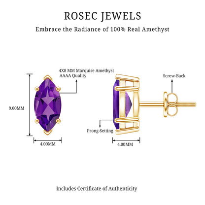 1.48 Carat Marquise Cut Amethyst Solitaire Stud Earrings