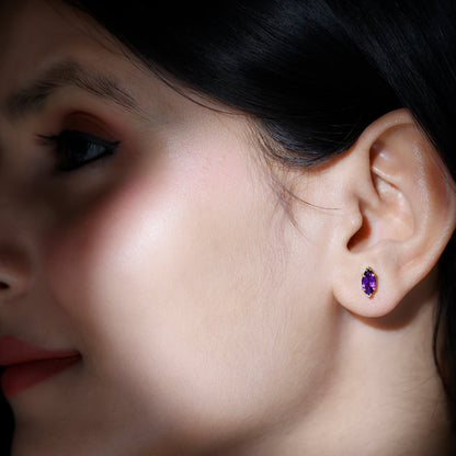 1.48 Carat Marquise Cut Amethyst Solitaire Stud Earrings