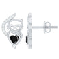 Heart Shape Black Onyx and Diamond Cat Stud Earrings