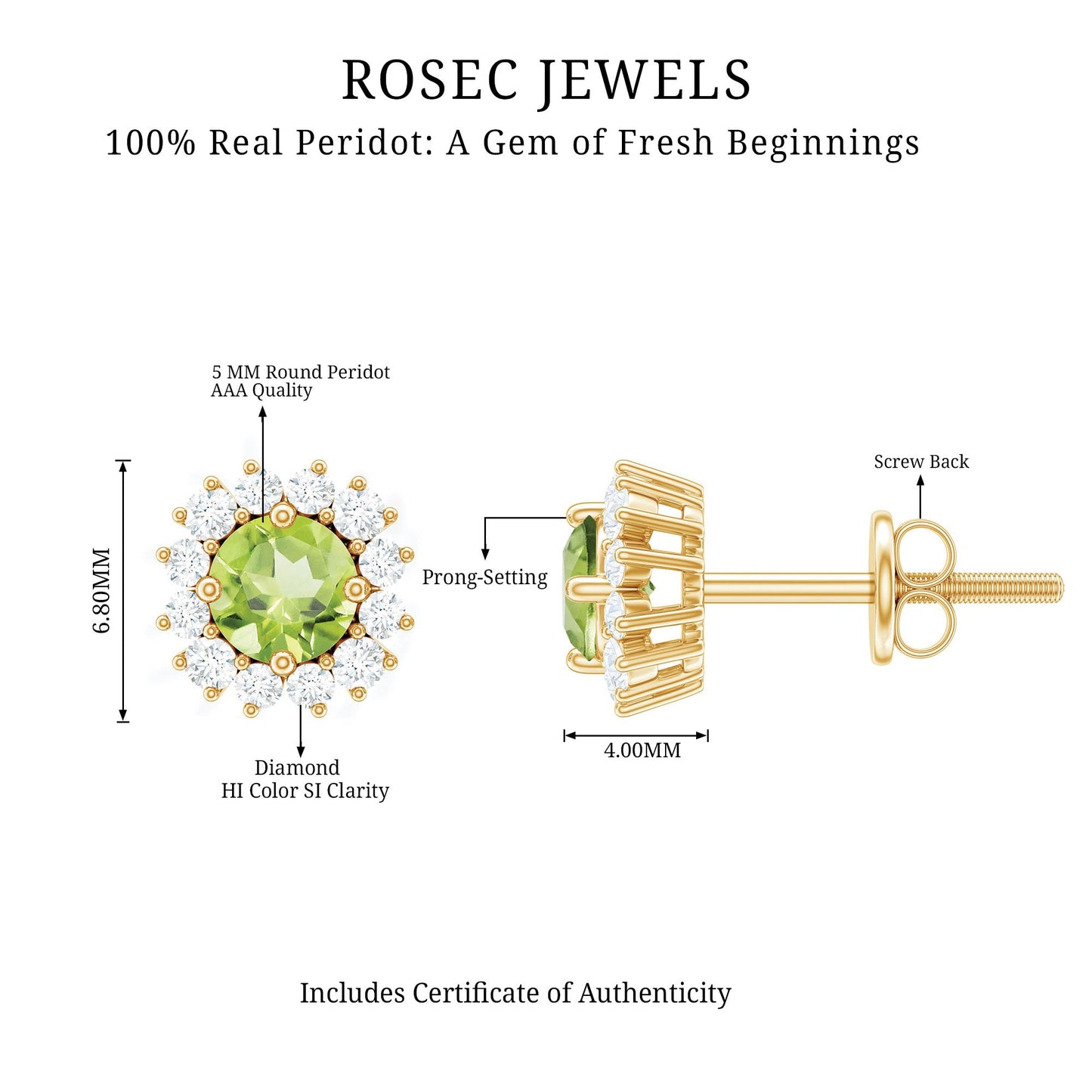 Natural 1 Carat Peridot Stud Earrings with Diamond Halo