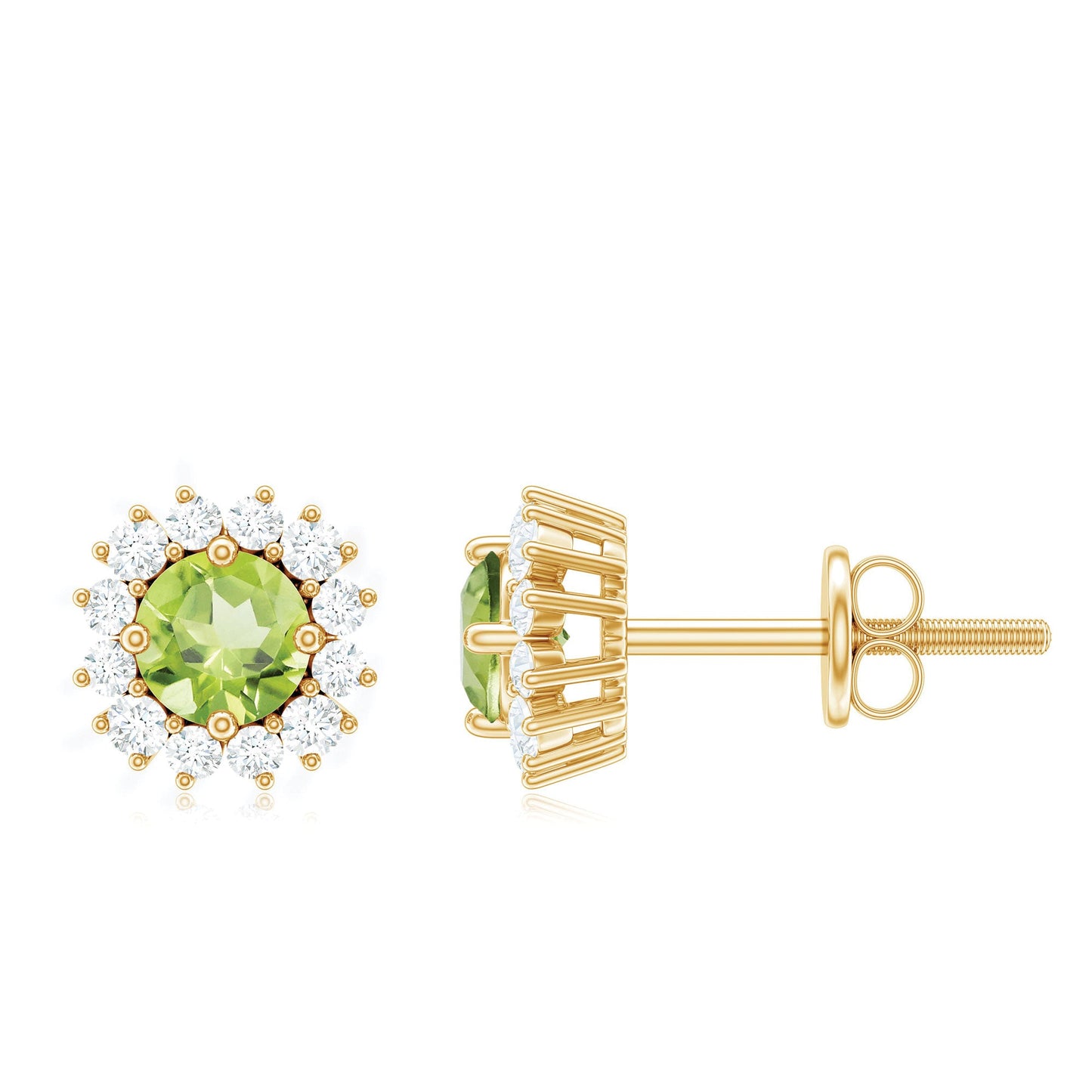Natural 1 Carat Peridot Stud Earrings with Diamond Halo