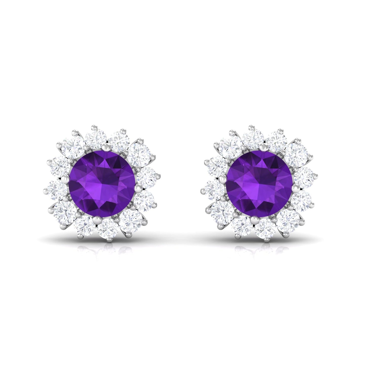 Natural Amethyst Classic Halo Stud Earring with Diamond