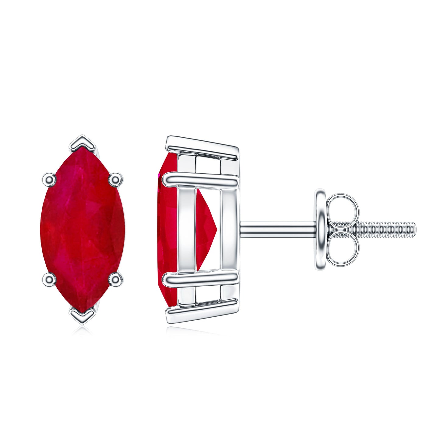 Natural 1.5 Carat Marquise Ruby Stud Earrings with Screw Back