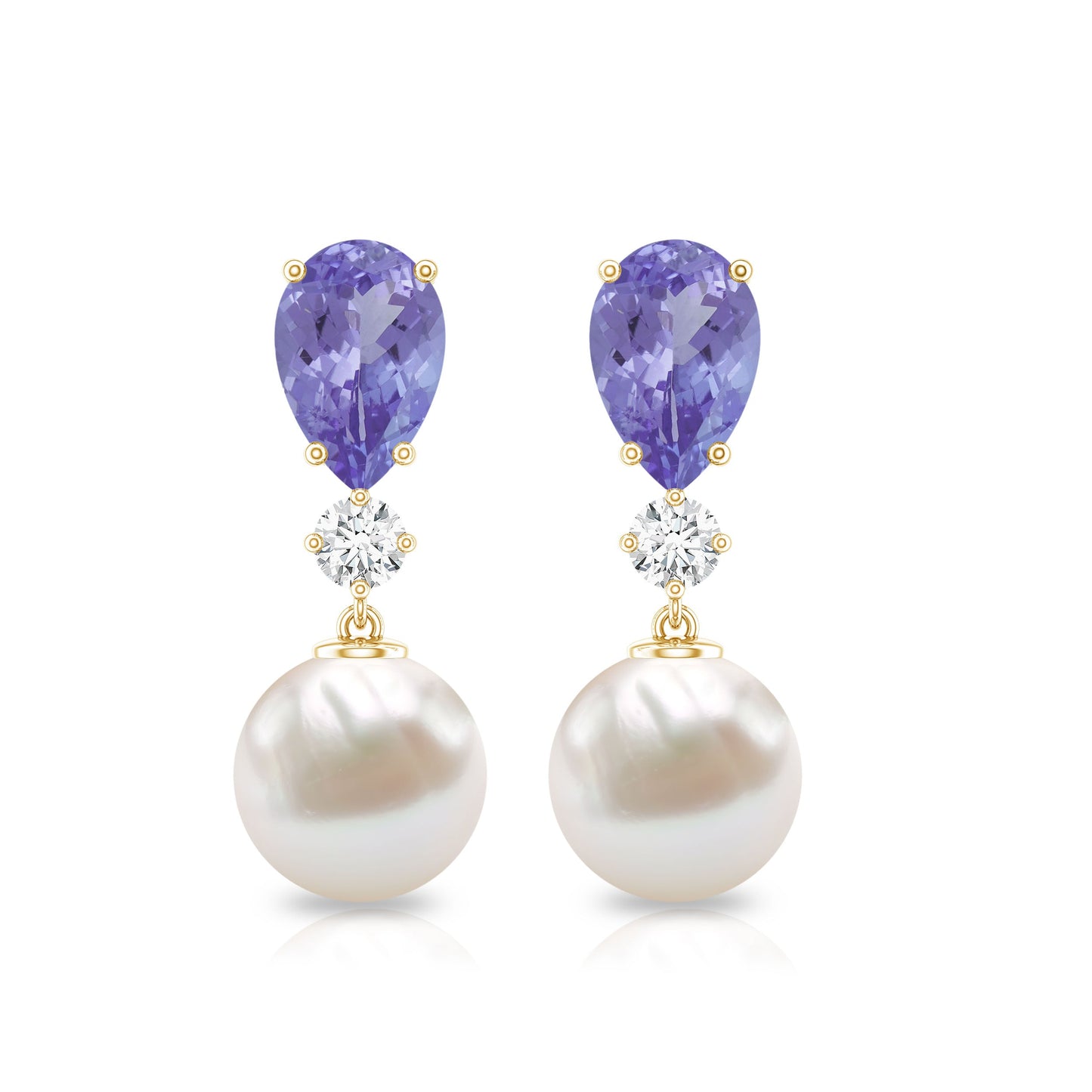Genuine Freshwater Pearl Drop Earrings with Tanzanite