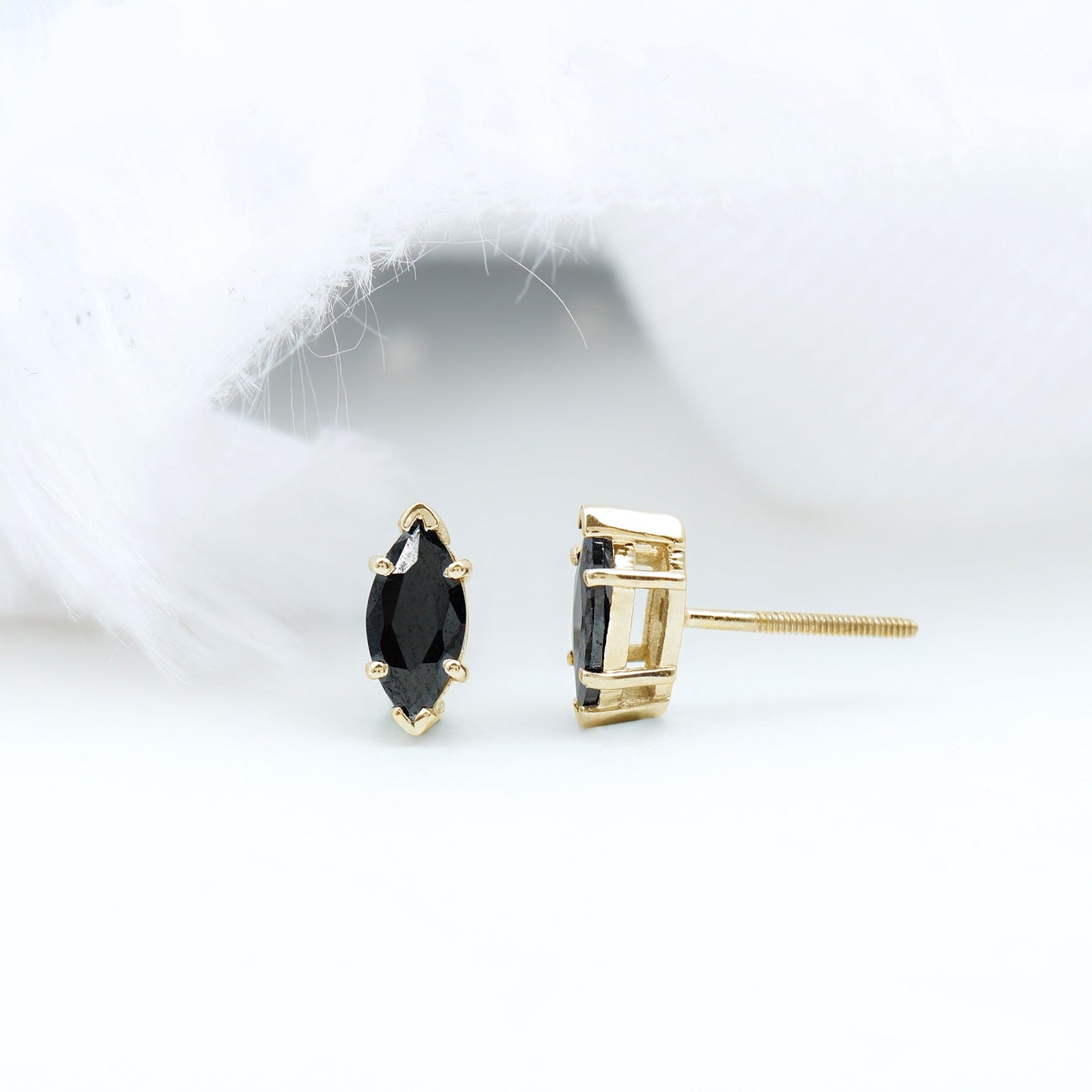 1.4 CT Marquise Black Spinel Solitaire Stud Earrings