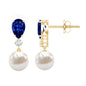 Natural 4 Carat Freshwater Pearl Drop Dangle Earrings with Lab Blue Sapphire